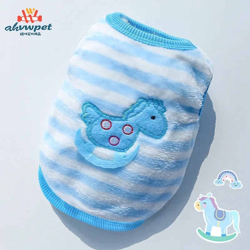 Pet Clothes Puppy Clothes Cartoon Flannel Warm Clothes Dog Cat Teddy Vest Jackets Pet Supplies Dog Costume