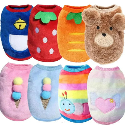 Pet Clothes Puppy Clothes Cartoon Flannel Warm Clothes Dog Cat Teddy Vest Jackets Pet Supplies Dog Costume