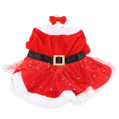 Pet Christmas Costume Fun Cute Father Christmas Dog Cat Christmas Clothing with Bow Headdress for Christmas Theme Party Cosplay