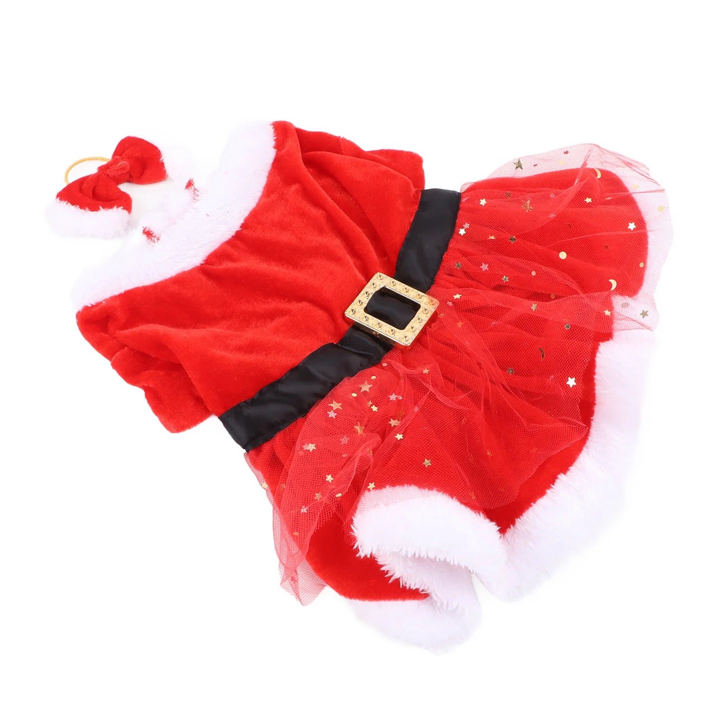 Pet Christmas Costume Fun Cute Father Christmas Dog Cat Christmas Clothing with Bow Headdress for Christmas Theme Party Cosplay