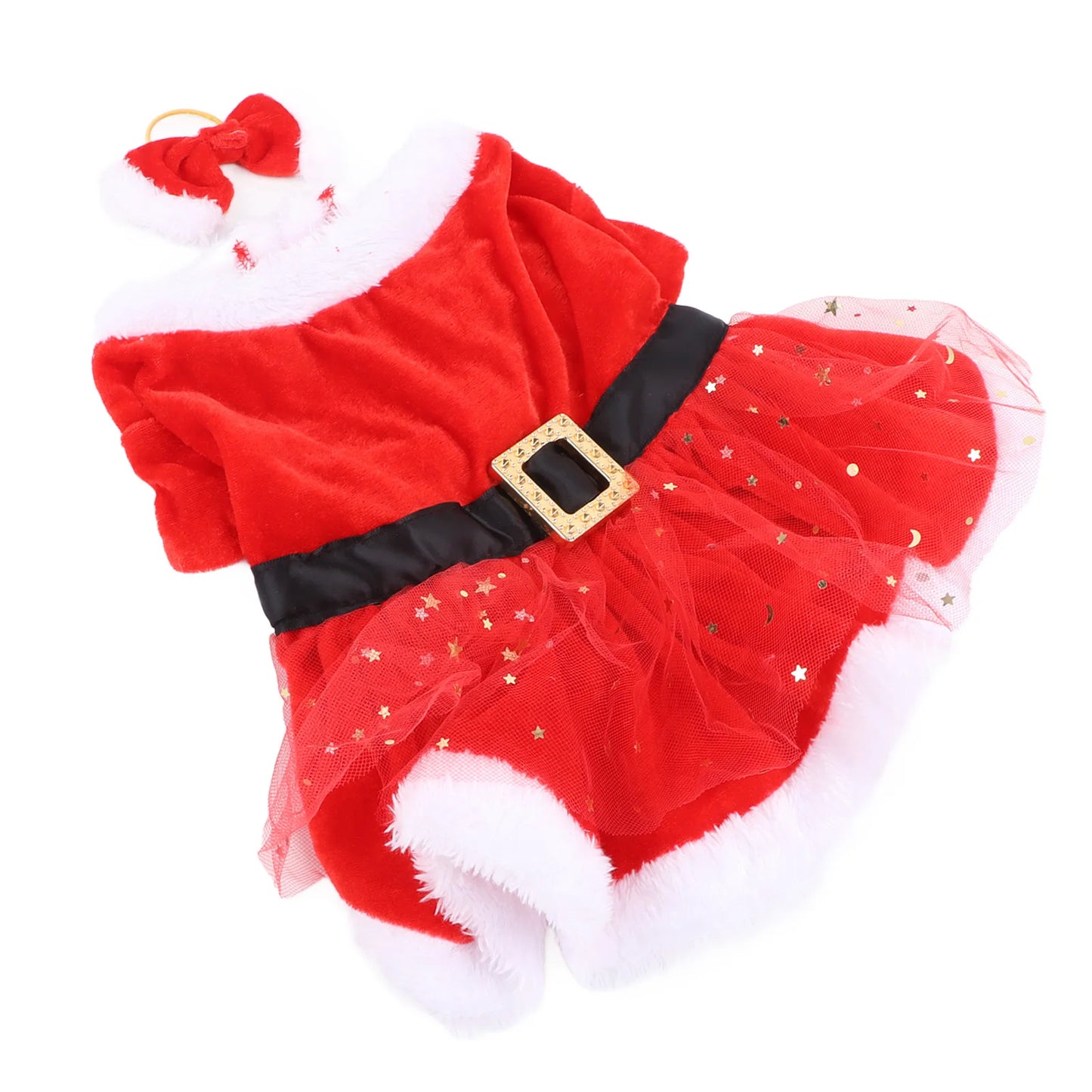 Pet Christmas Costume Fun Cute Father Christmas Dog Cat Christmas Clothing with Bow Headdress for Christmas Theme Party Cosplay