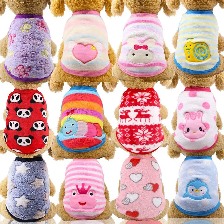 Pet Clothes Puppy Clothes Cartoon Flannel Warm Clothes Dog Cat Teddy Vest Jackets Pet Supplies Dog Costume