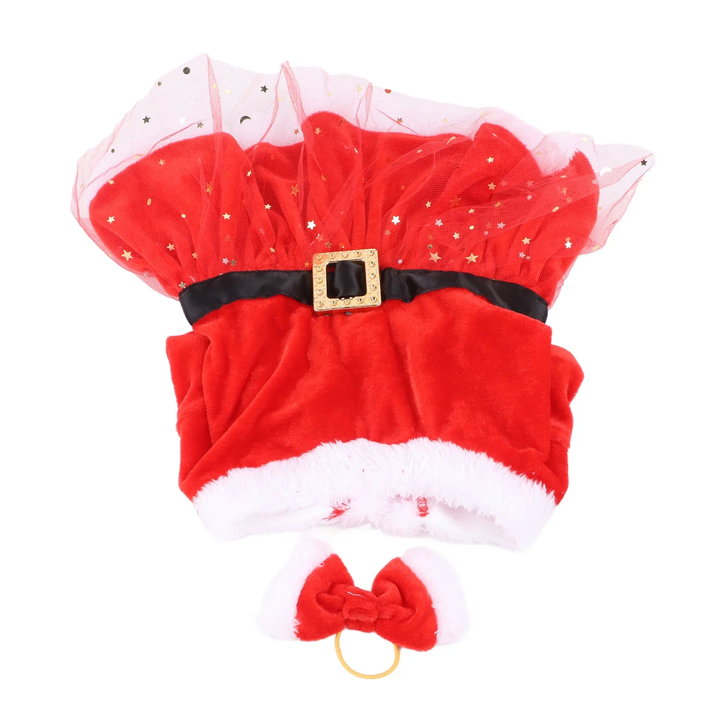 Pet Christmas Costume Fun Cute Father Christmas Dog Cat Christmas Clothing with Bow Headdress for Christmas Theme Party Cosplay