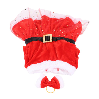Pet Christmas Costume Fun Cute Father Christmas Dog Cat Christmas Clothing with Bow Headdress for Christmas Theme Party Cosplay