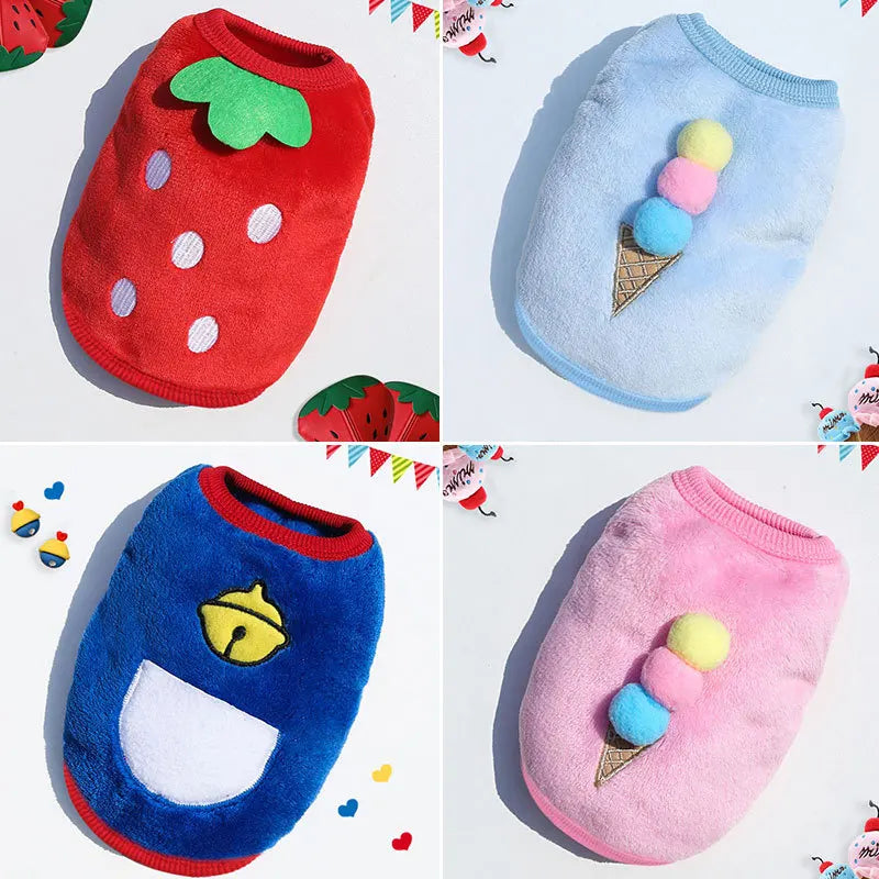 Pet Clothes Puppy Clothes Cartoon Flannel Warm Clothes Dog Cat Teddy Vest Jackets Pet Supplies Dog Costume