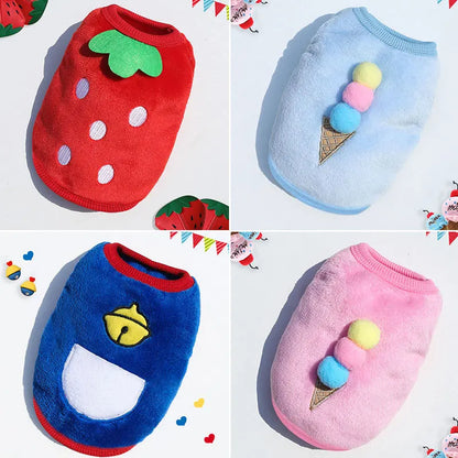 Pet Clothes Puppy Clothes Cartoon Flannel Warm Clothes Dog Cat Teddy Vest Jackets Pet Supplies Dog Costume