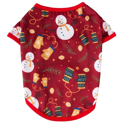 Pet Dog Christmas Shirt Clothes Xmas Vest Soft Shirts Holiday Small Dog Apparel Snowman Printed Puppy Costume for Cats or Dogs