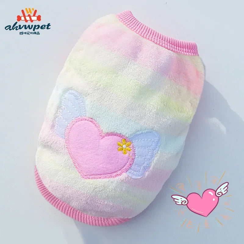 Pet Clothes Puppy Clothes Cartoon Flannel Warm Clothes Dog Cat Teddy Vest Jackets Pet Supplies Dog Costume