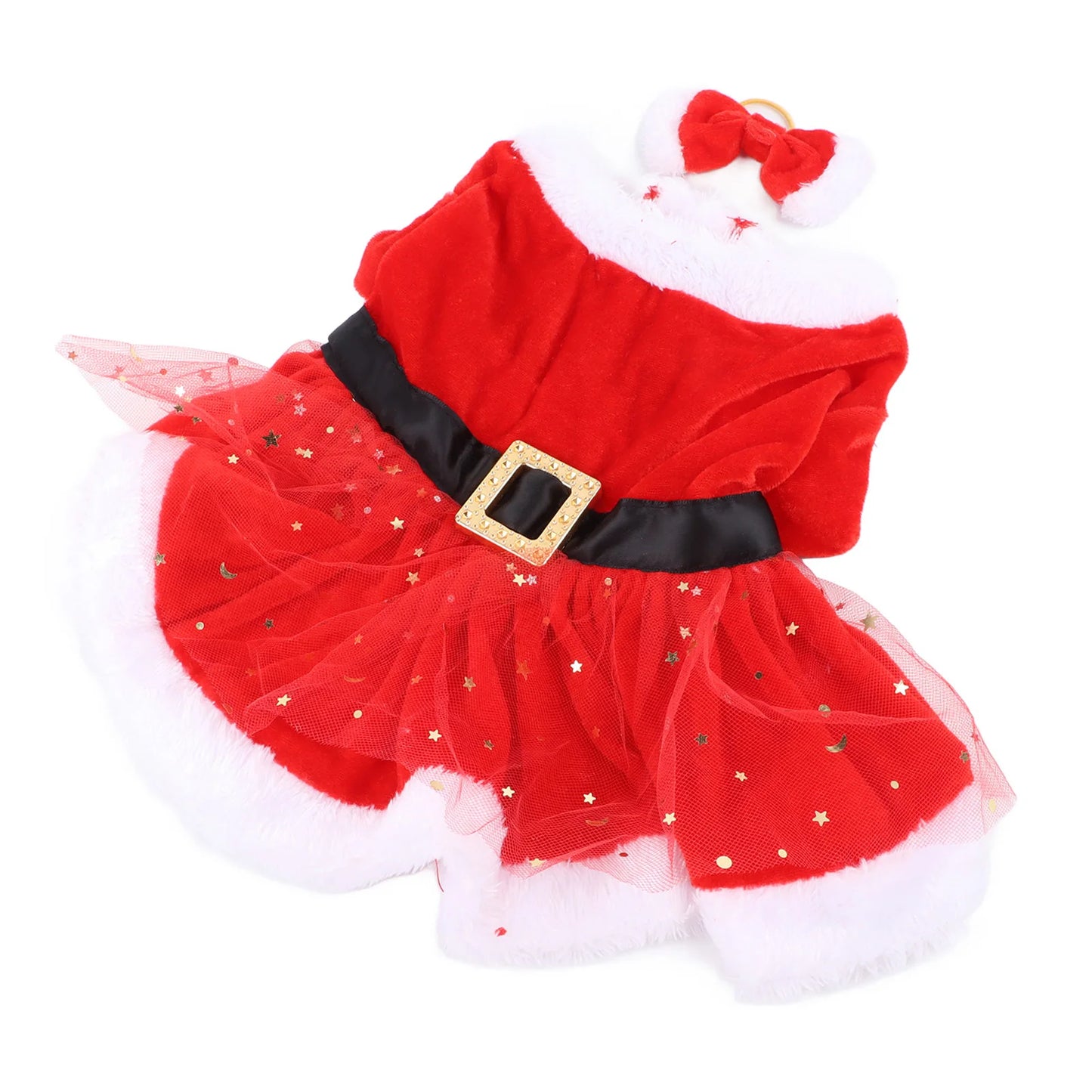 Pet Christmas Costume Fun Cute Father Christmas Dog Cat Christmas Clothing with Bow Headdress for Christmas Theme Party Cosplay