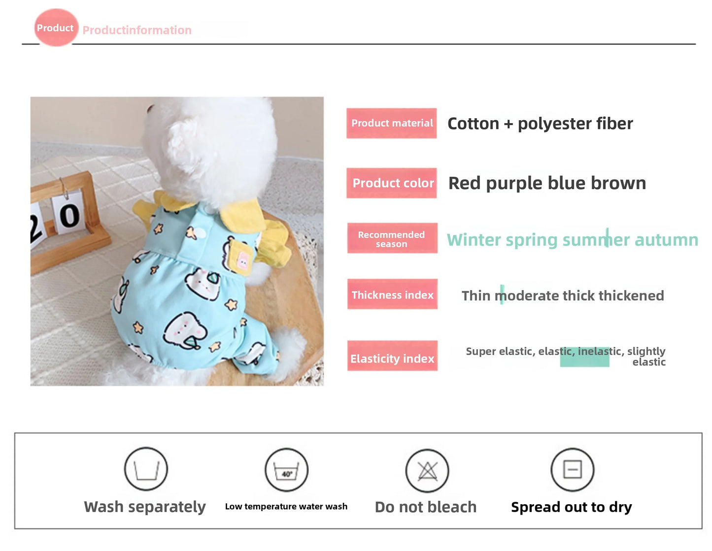 Pet Clothes Home Clothes for Small Dogs like Pomeranian Yorkie Bichon Four Feet Clothes Cotton Material All Seasons