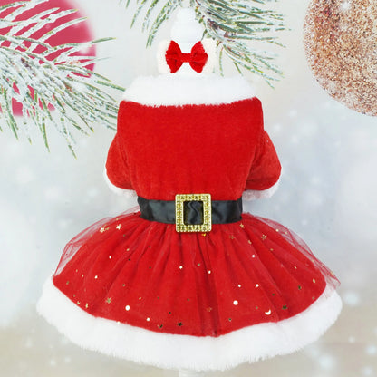 Pet Christmas Costume Fun Cute Father Christmas Dog Cat Christmas Clothing with Bow Headdress for Christmas Theme Party Cosplay